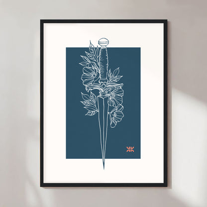 Dagger & flowers, blue