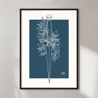 Dagger & flowers, blue