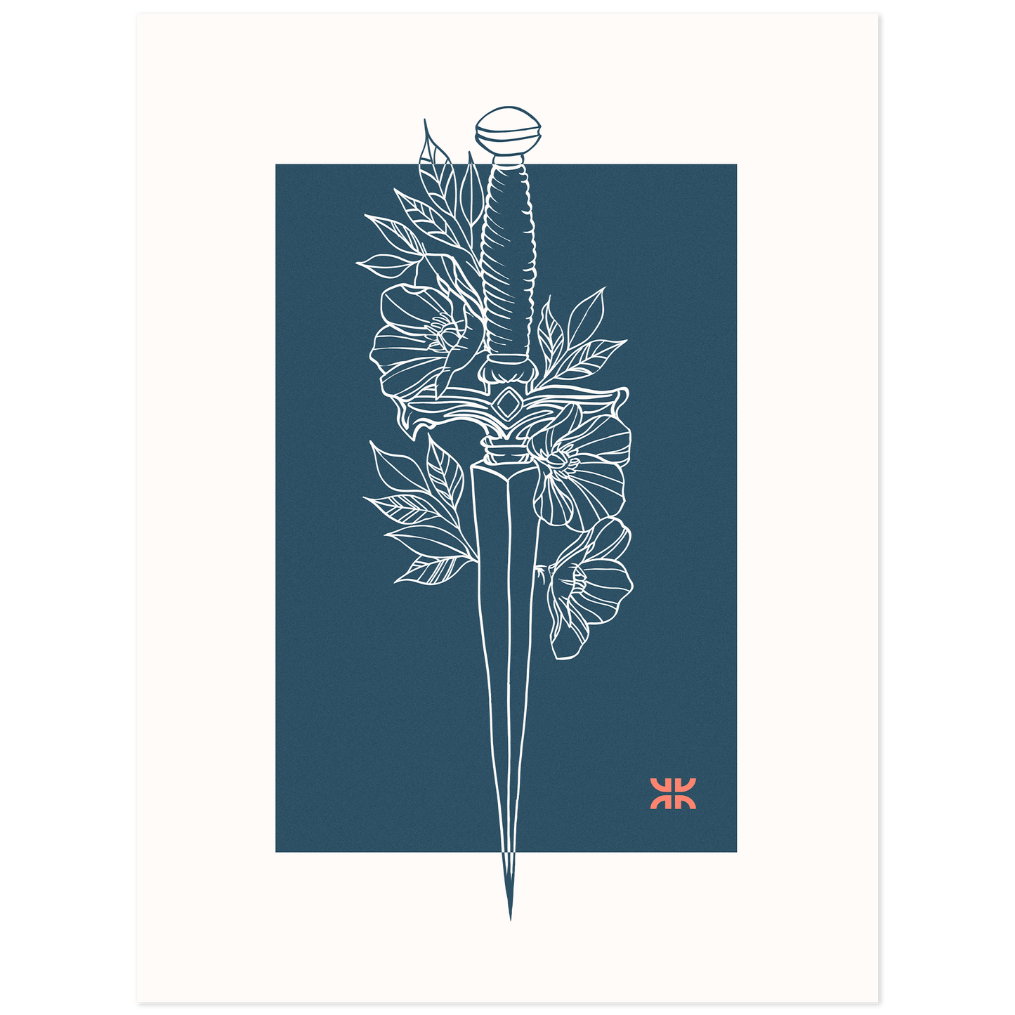 Dagger & flowers, blue