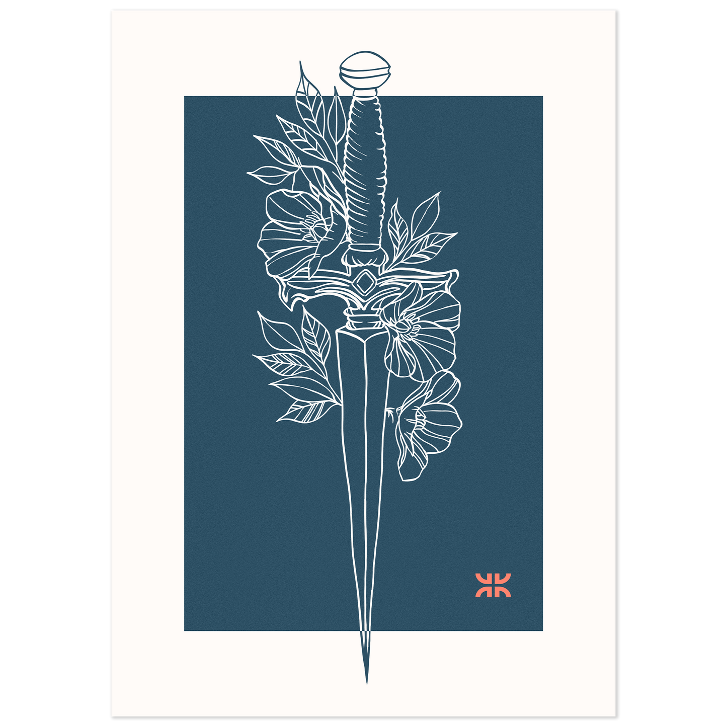 Dagger & flowers, blue