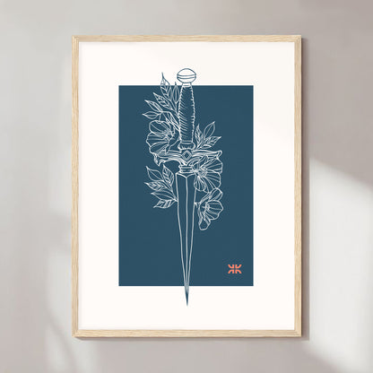 Dagger & flowers, blue