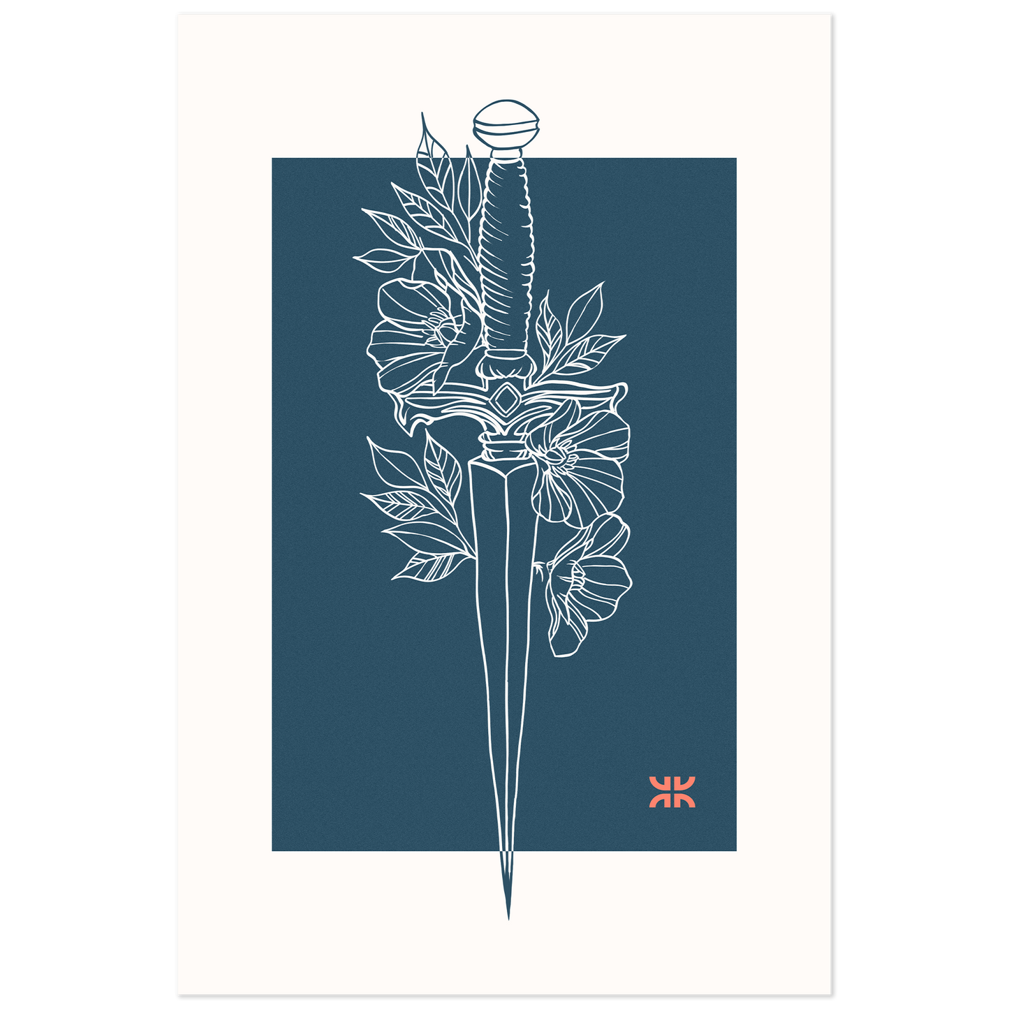 Dagger & flowers, blue