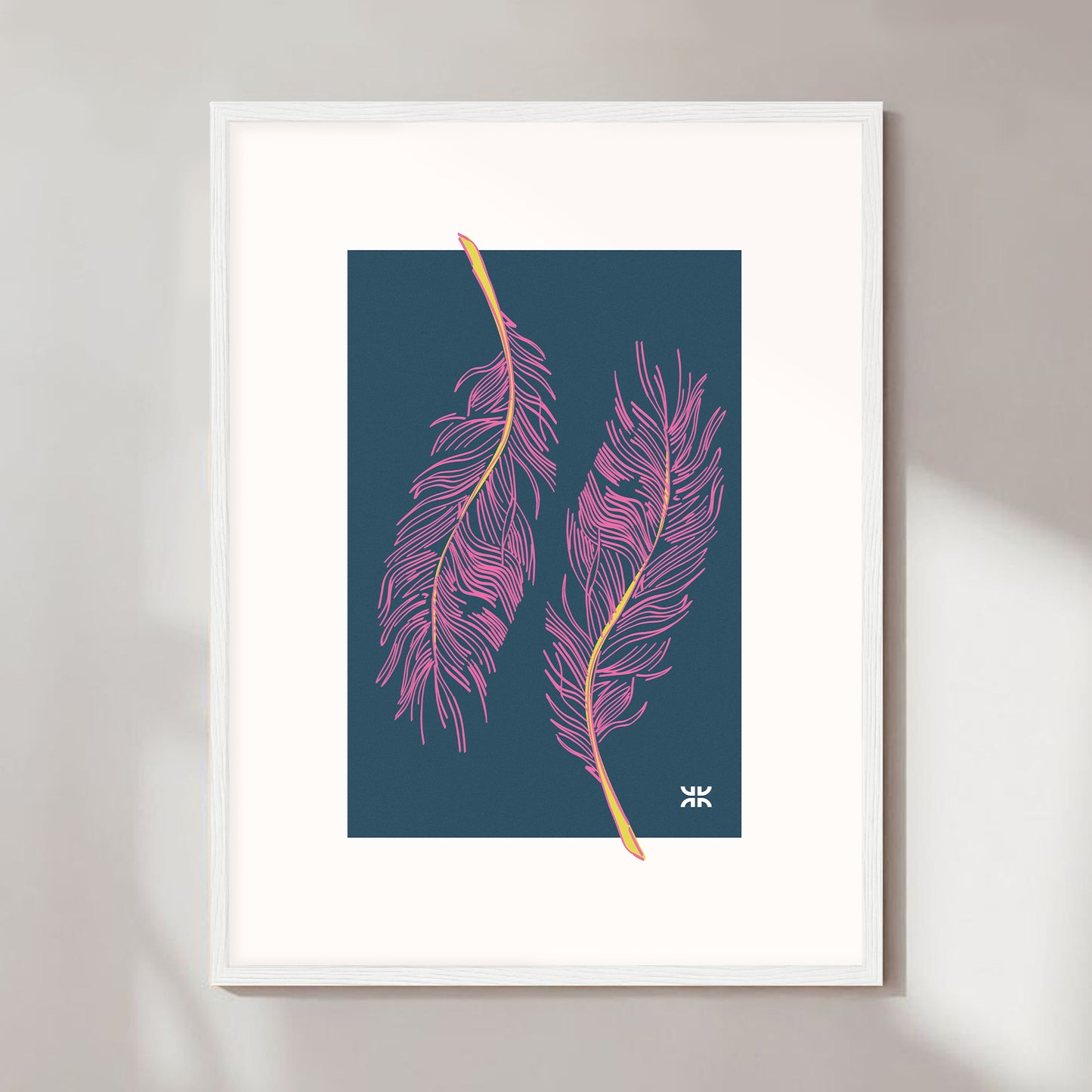 Twin feathers, pink & blue