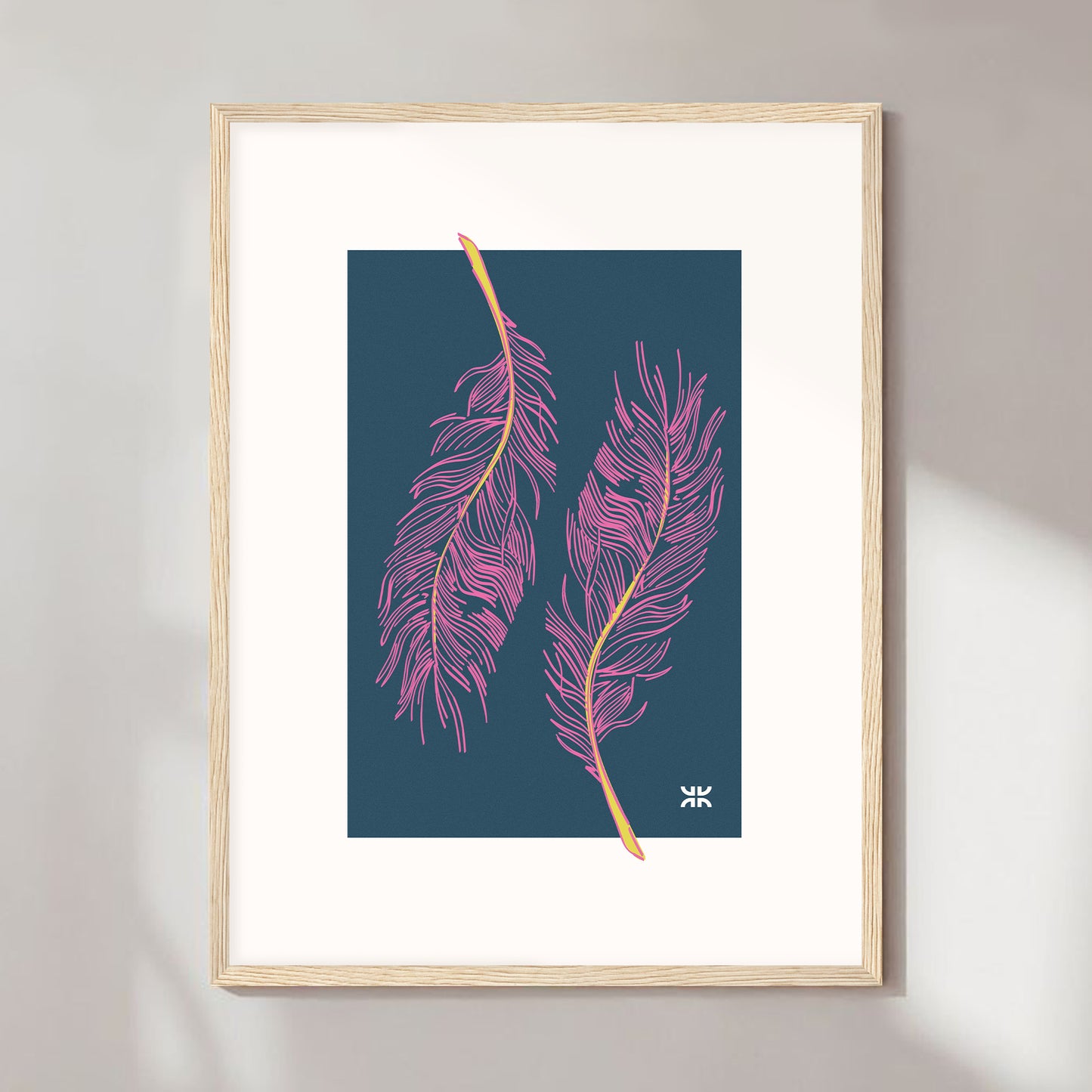 Twin feathers, pink & blue