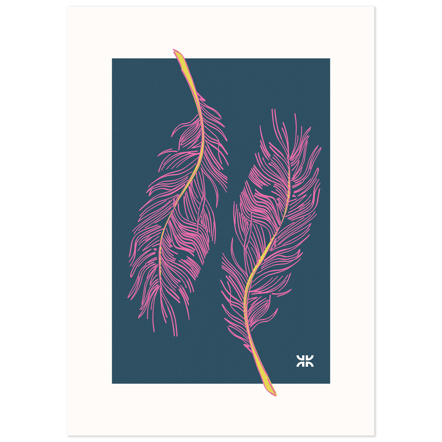 Twin feathers, pink & blue