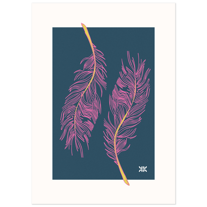 Twin feathers, pink & blue